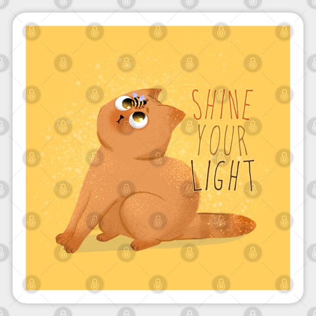 Shine your light Red cute cat with bee Sticker by Rub14ekArts